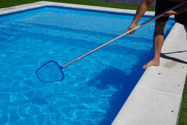 Weekly pool cleaning service keeping water clear and balanced in a Cleveland backyard pool.